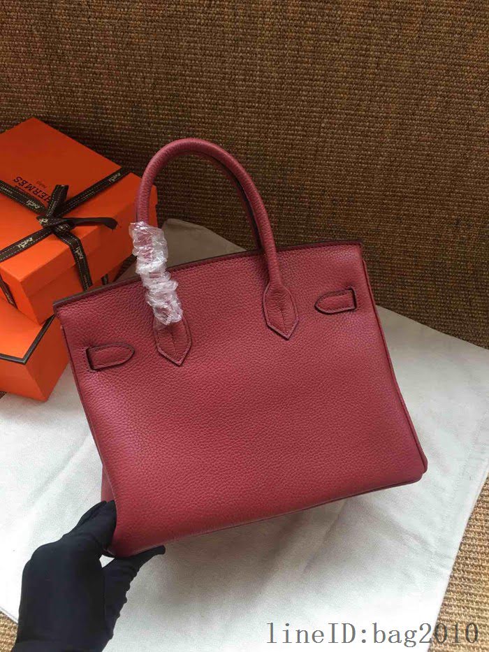 愛馬仕HERMES Birkin 鉑金包 酒紅色 進口小牛皮 金銀扣 皮質細膩柔軟 時尚女手提包  tdher1135